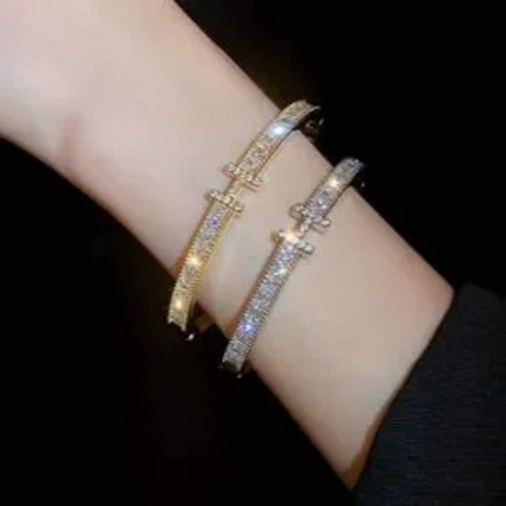 Silver Plated Stainless Steel CZ Bangle Bracelet | Sparkling Statement Jewelry - Picture 2 of 2